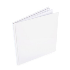 Open blank notebook, book with white sheets on white background. Studio shot.