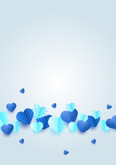 Stylish heart blue Papercut style Love card design background