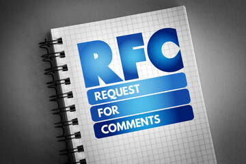 RFC- Request for Comments acronym on notepad, concept background