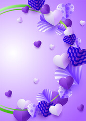 Obraz na płótnie Canvas Stylish heart luxury purple Papercut style Love card design background