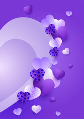 Fototapeta na wymiar Shinning heart purple Papercut style Love card design background