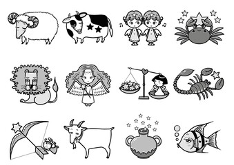12星座のかわいいイラスト　セット素材