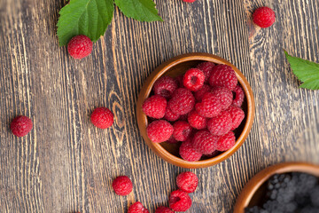 harvested red raspberries, close up