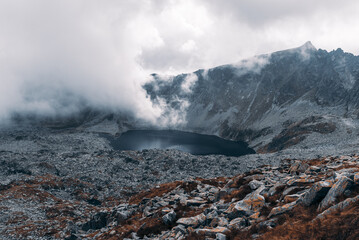 Mountain lake in the valley, Valley of five Ponds, Tatra Mountains, Poland