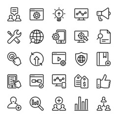 Outline icons for search engine optimization.
