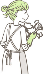 五徳を磨いてコンロ掃除をする女性のイラスト