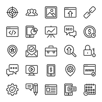 Outline icons for search engine optimization.