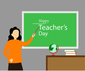 Happy Teacher's Day vector background. Woman teacher in front of class vector illustration
