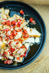 Crispy pork salad mix with lime garlic and red paprika is so yummy
