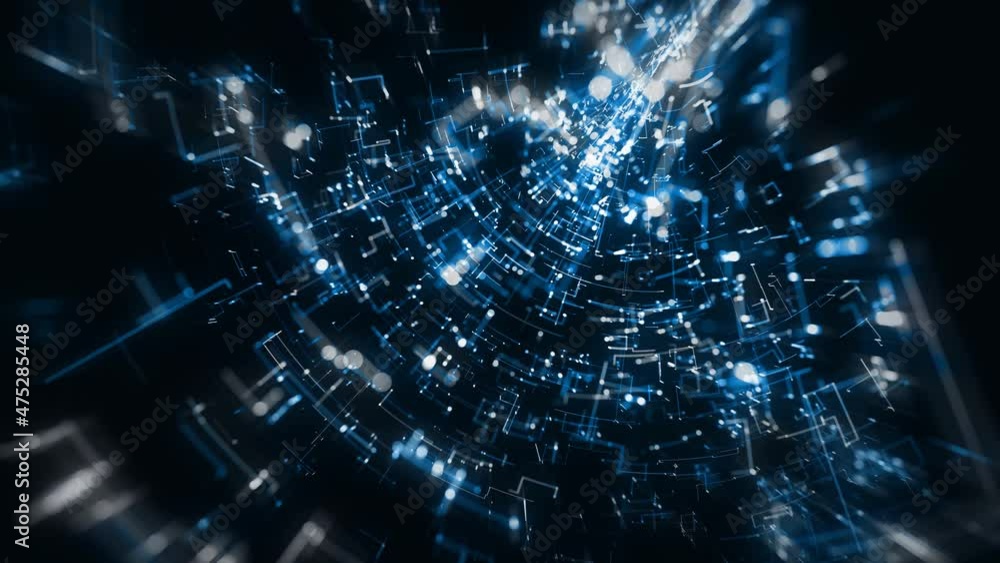 Poster Abstract Digital Data Technology Background Loop/ 4k animation of an abstract high technology wallpaper background visual fx of data lines and particles zooming in with ambient occlusion and depth of 