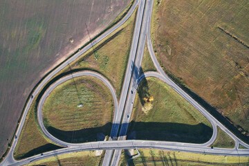 Crossroad on highway aerial view