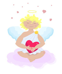 Amur. cupid keeps heart. cute boy with golden hair. Valentine's Day