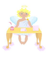 Amur. cupid sends letters. cute boy with golden hair