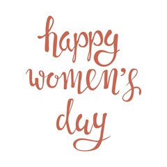 International Women's Day greeting card template with hand drawn lettering. Red text isolated on white background. Vector illustration for 8 March.