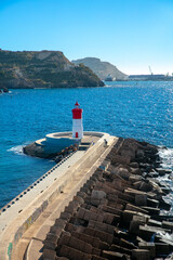 red lighthouse in mediterranean sea- Murcia,Cartagena