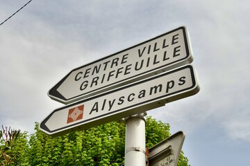 sign, photo as a background , in arles, provence, france