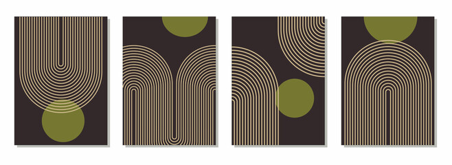 Vector Set of abstract contemporary  with geometric shape. Suit for Wallpapers, branding, card, wall decor.  Rainbow and the sun abstract vector illustration