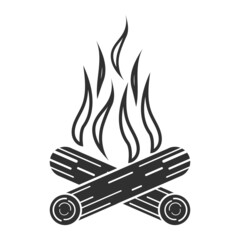 Bonfire icon. Black bonfire icon with flames isolated on white background. Vector, cartoon illustration. Vector.