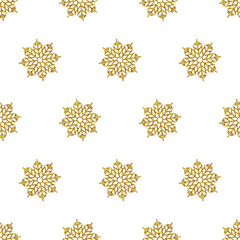 Abstract seamless background pattern.Winter Christmas theme.Golden snowflakes on white background.3D effect texture.Vector illustration