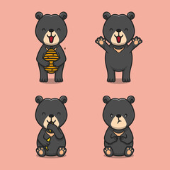Set of cute sun bear cartoon flat illustrations