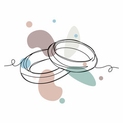 Continuous one simple single line drawing of elegant wedding ring icon sketch in silhouette on a white background. Linear stylized.