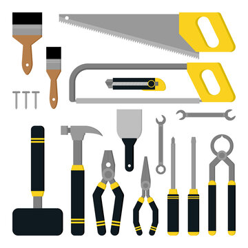 Carpentry tools vector icon illustration set