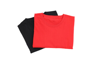 Folded black and red t-shirts isolated on white background