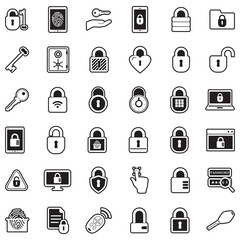 Keys And Locks Icons. Line With Fill Design. Vector Illustration.