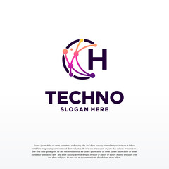 H initial Pixel technology logo designs concept vector, Network Internet Digital Wire logo