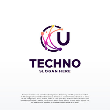 U initial Pixel technology logo designs concept vector, Network Internet Digital Wire logo