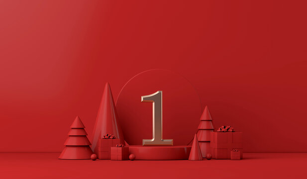 The 12 days of christmas. 1st day festive background. 3D Render