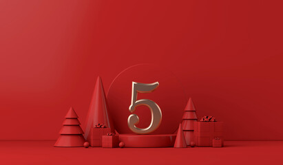 The 12 days of christmas. 5th day festive background. 3D Render