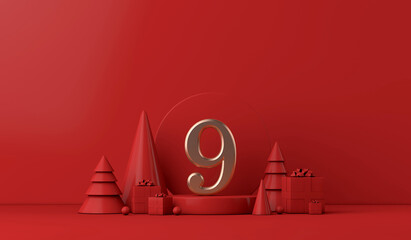 The 12 days of christmas. 9th day festive background. 3D Render
