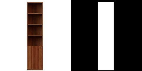 3D rendering illustration of a bookshelf with a bottom drawer