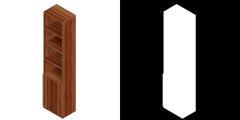 3D rendering illustration of a bookshelf with a bottom drawer