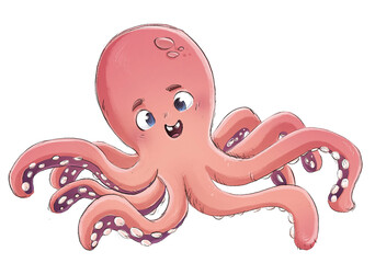 Pink marine octopus illustration - obrazy, fototapety, plakaty