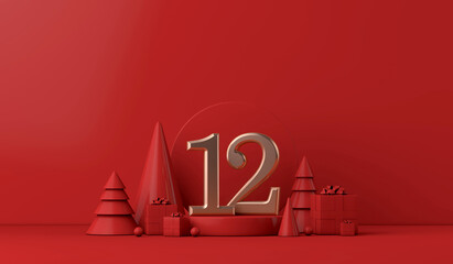 The 12 days of christmas. 12th day festive background. 3D Render - Powered by Adobe