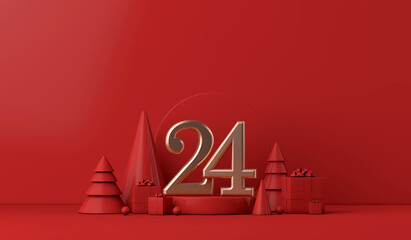 24th of December festive background. 3D Render