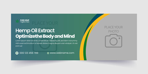 Hemp product cbd oil social media and cannabis sativa facebook cover template, 100% Editable