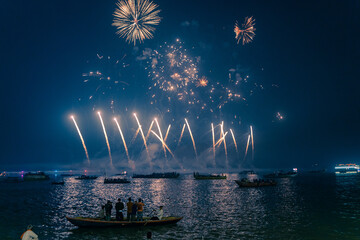 Fireworks at the ghats of Varanasi on the occasions of Dev Deepawali or Dev Diwali