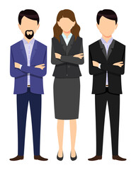 Business man and woman face less character set team standing together and posing isolated