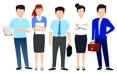 Obraz premium Business man and woman face less character set team standing together and posing