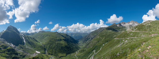 Fototapeta na wymiar Alpine panorama at the Nufenen Pass near Ulrichen