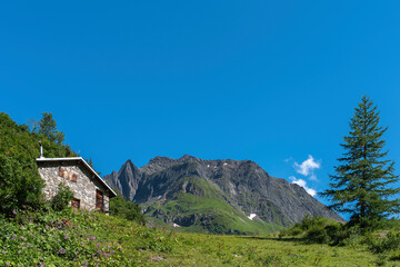 Mountain hut near the hamlet of Ladstafel below the Nufenen Pass