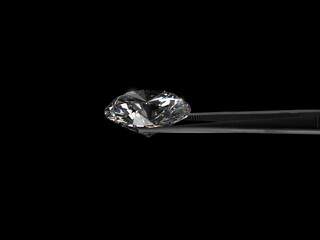 Diamond in tweezers on a black background. 3d render