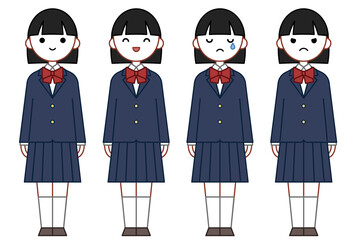 Naklejka premium 人物イラスト_女子高生表情セット