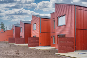 Fototapeta premium Street with Scandinavian style just finished townhouses or condominium apartments