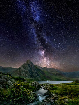 Milky Way Rising over Welsh Mountains and Lake