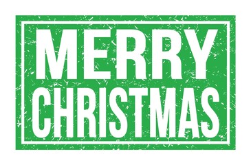 MERRY CHRISTMAS, words on green rectangle stamp sign