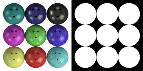 3D rendering illustration of some bowling balls